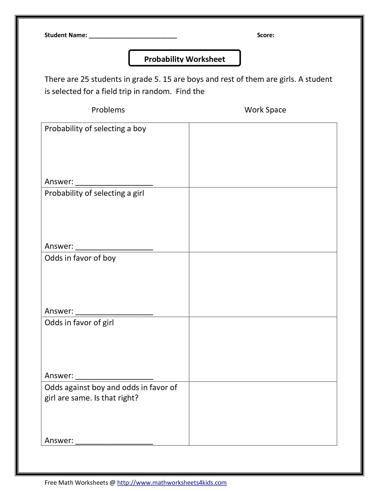 Probability Worksheets 7Th Archives • Worksheetforall Within Probability Worksheets Pdf