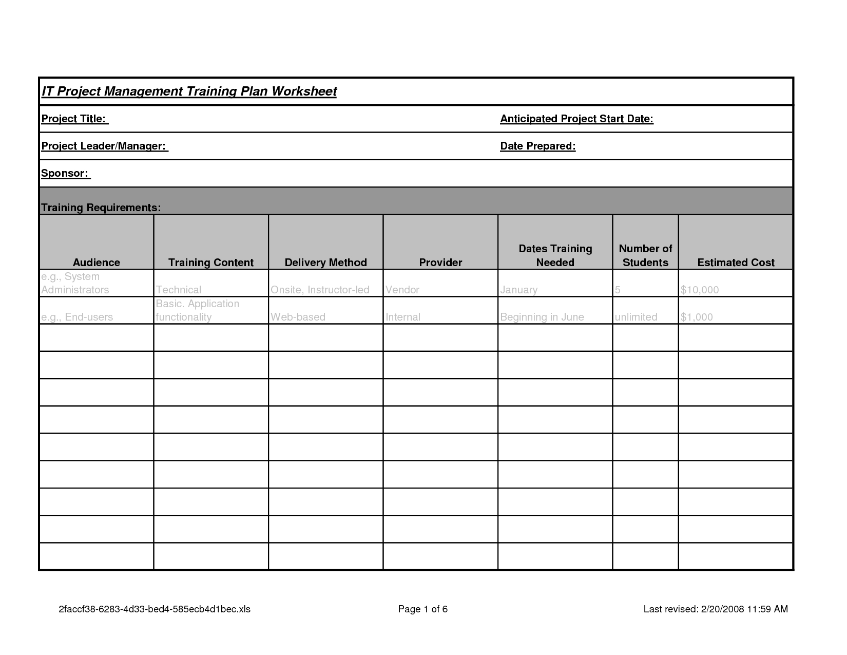 Project Management Worksheet Template Templates Examples Scope Pdf Intended For Project Planning Worksheet Template