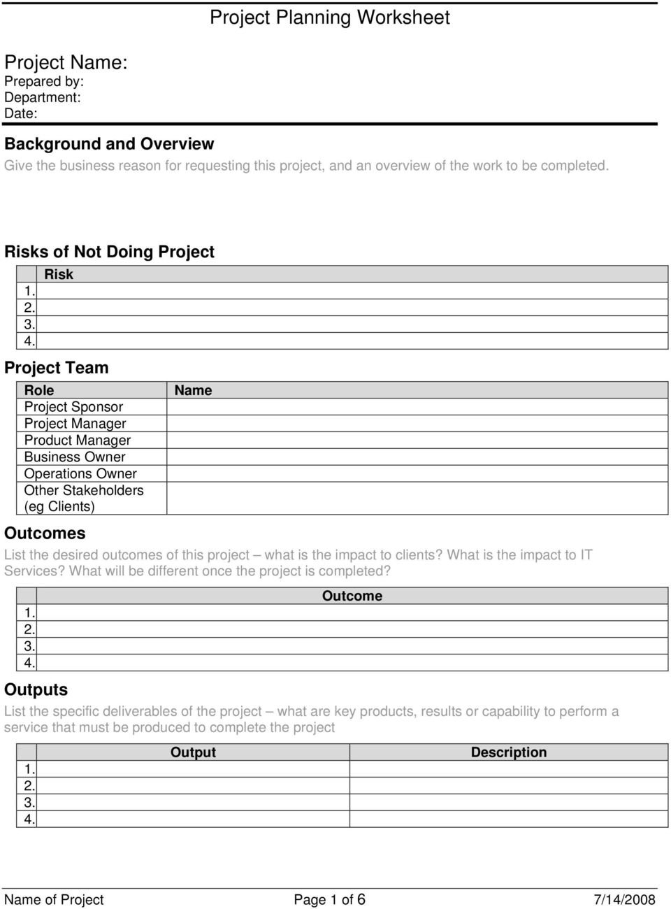 Project Planning Worksheet  Pdf Throughout Project Planning Worksheet