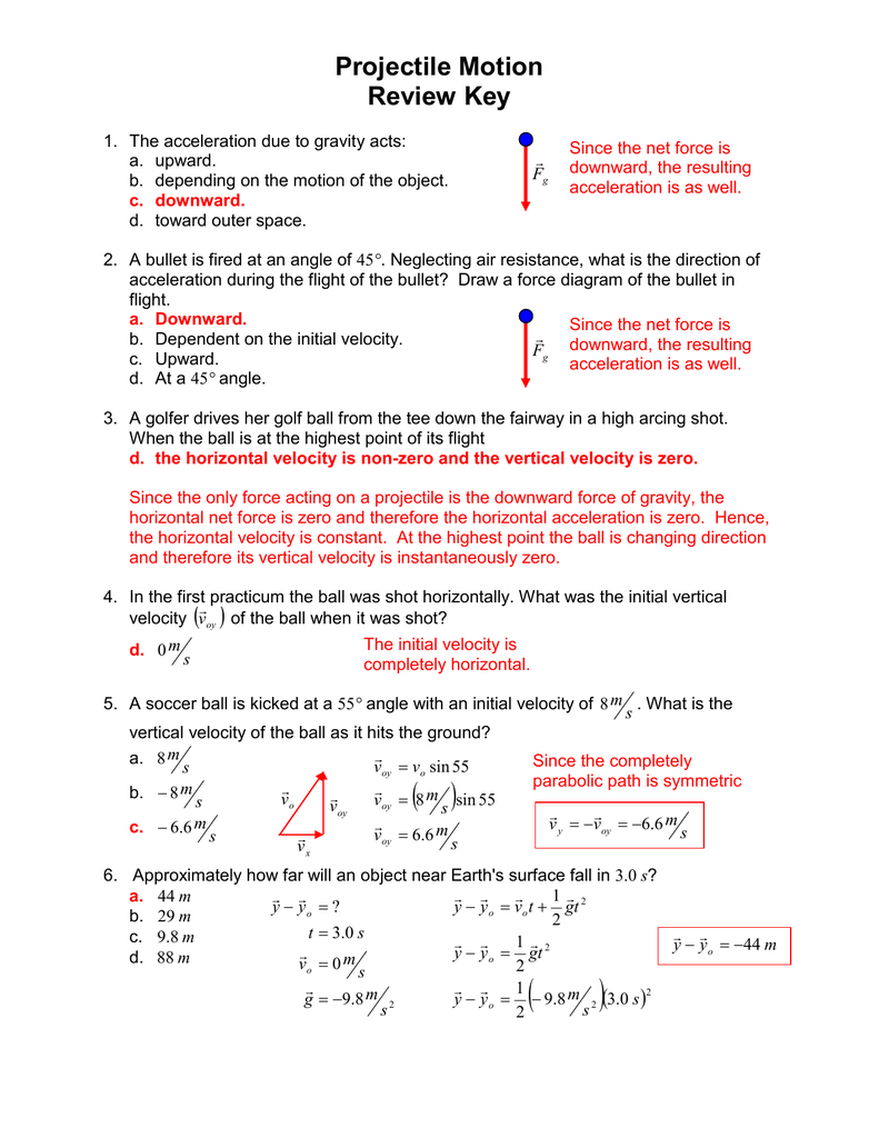 Projectile Motion Review Key Along With Horizontally Launched Projectile Worksheet Answers