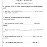 Pronouns Nouns Worksheets From The Teacher's Guide Together With Subject Pronoun Worksheets For Grade 2