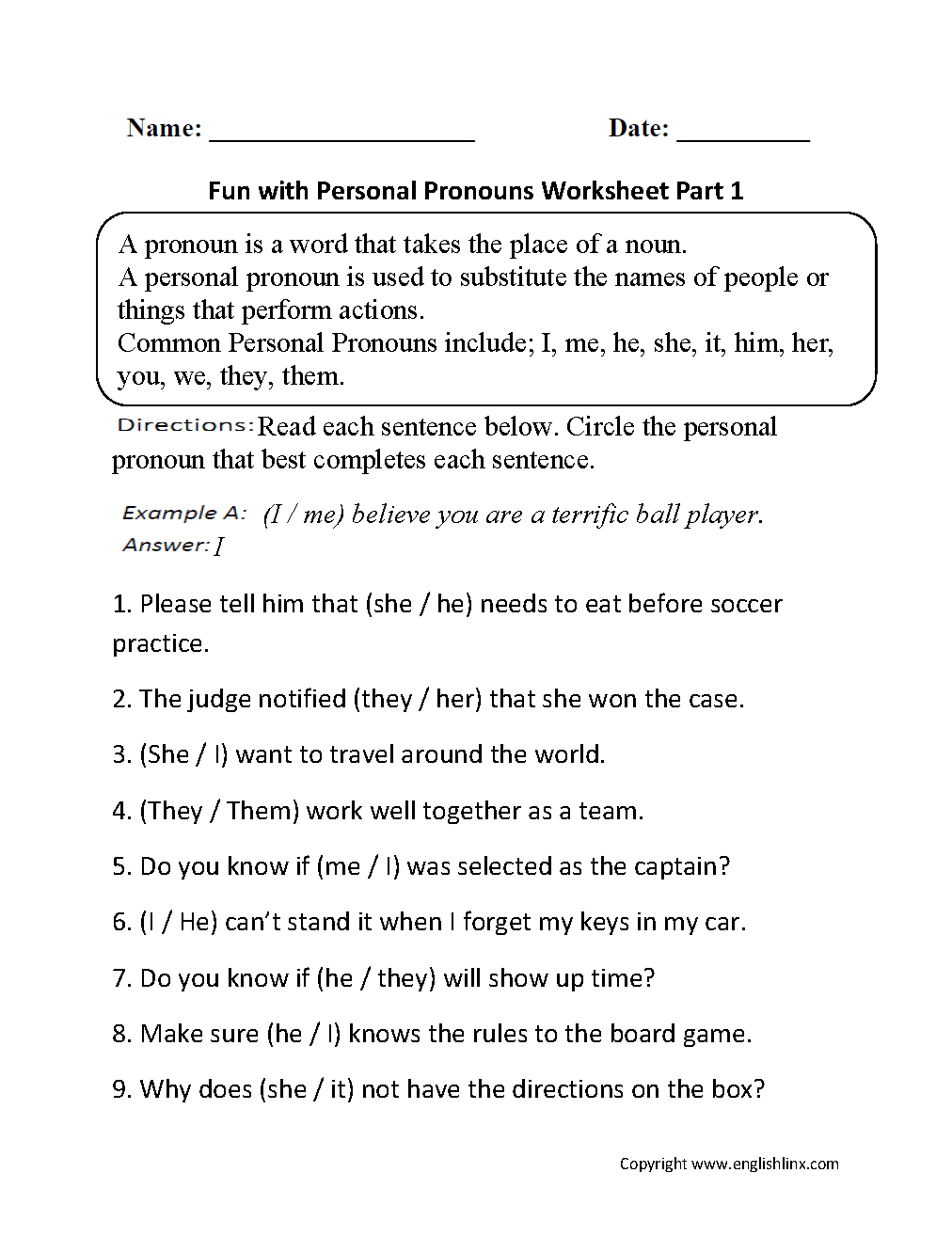Pronouns Worksheets  Personal Pronouns Worksheets Throughout Subject Pronoun Worksheets For Grade 2