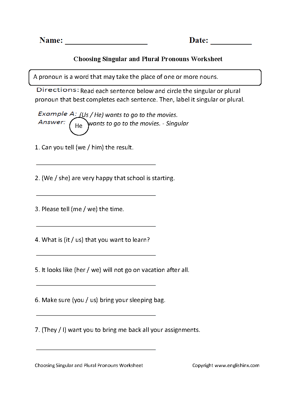 Pronouns Worksheets  Singular And Plural Pronouns Worksheets For Pronoun Worksheets 3Rd Grade