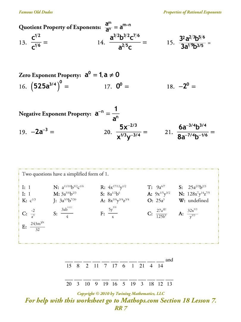 Properties Of Exponents Worksheet Answers  Briefencounters Within Properties Of Exponents Worksheet Answers
