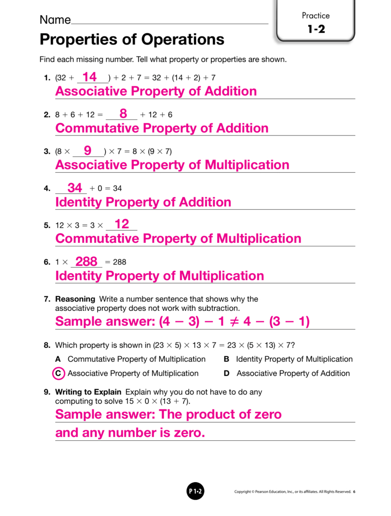 Properties Of Operations Regarding Properties Of Addition And Multiplication Worksheets