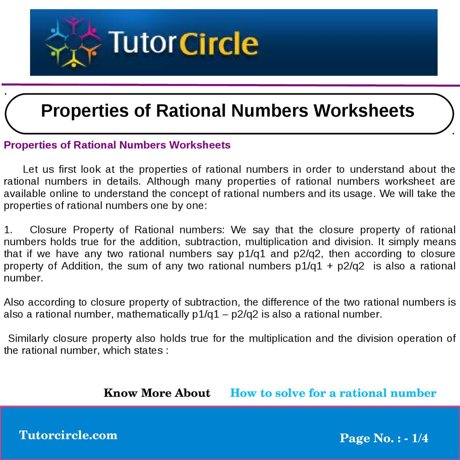 Properties Of Rational Numbers Worksheetsyatendra Parashar  Issuu Regarding Rational Numbers Worksheet