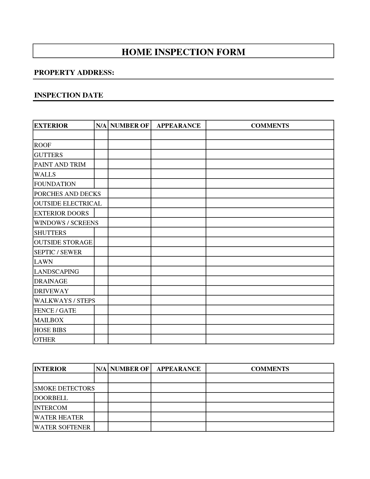Property Or Home Inspection Checklist And Form Template  Violeet Regarding Home Inspection Worksheet