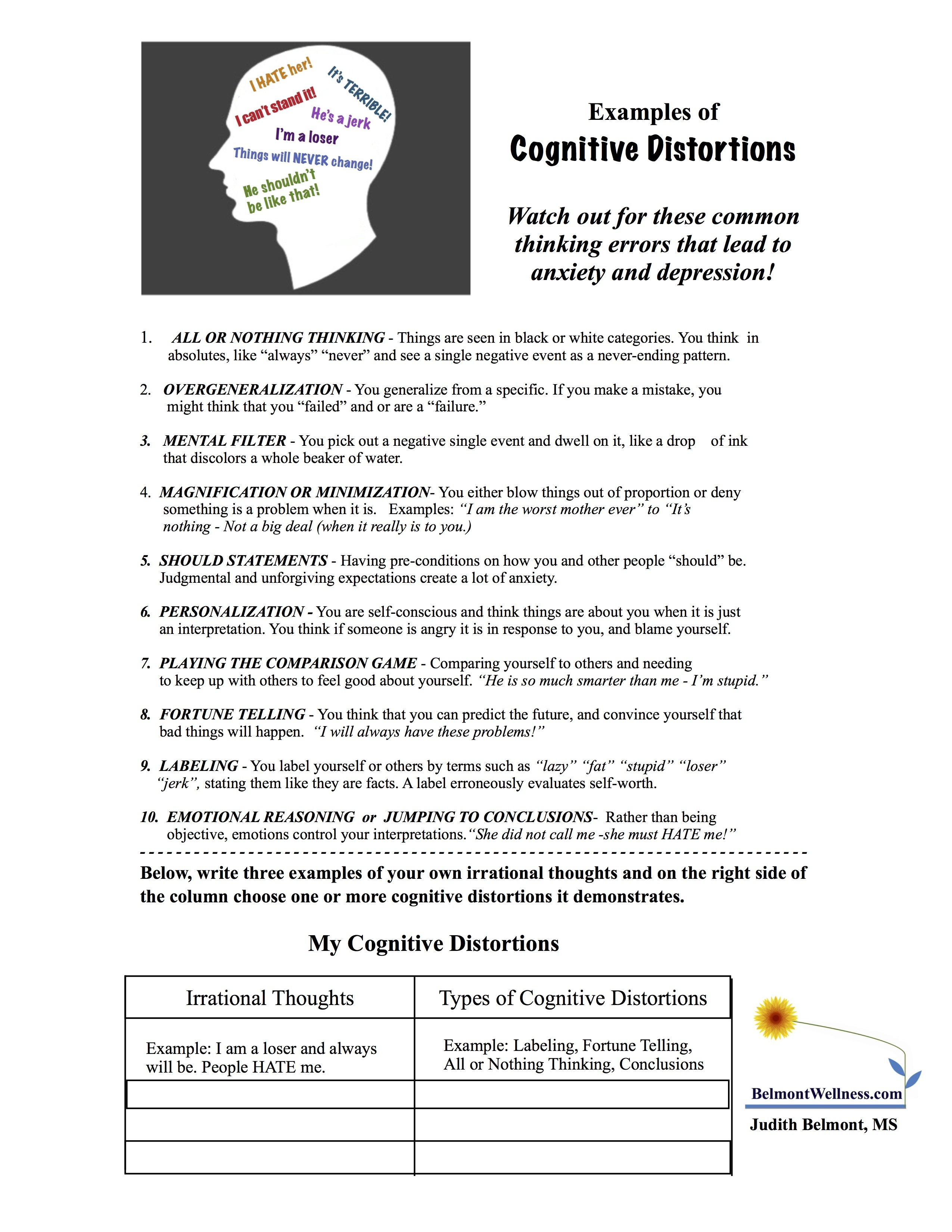 Psychoeducational Handouts Quizzes And Group Activities  Judy With Occupational Therapy Cognitive Worksheets For Adults