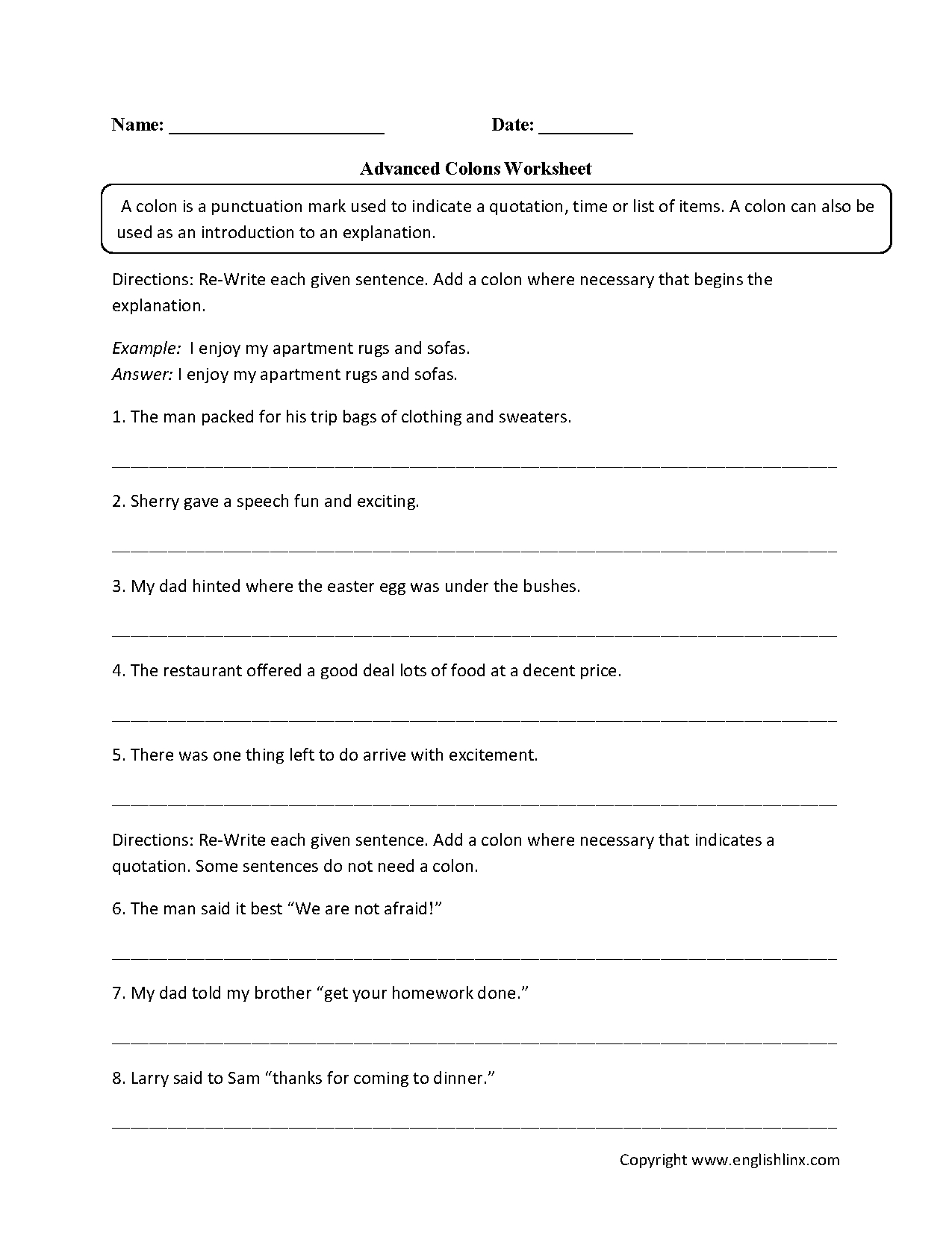 Punctuation Worksheets  Colon Worksheets Within Semicolons And Colons Worksheet Answers