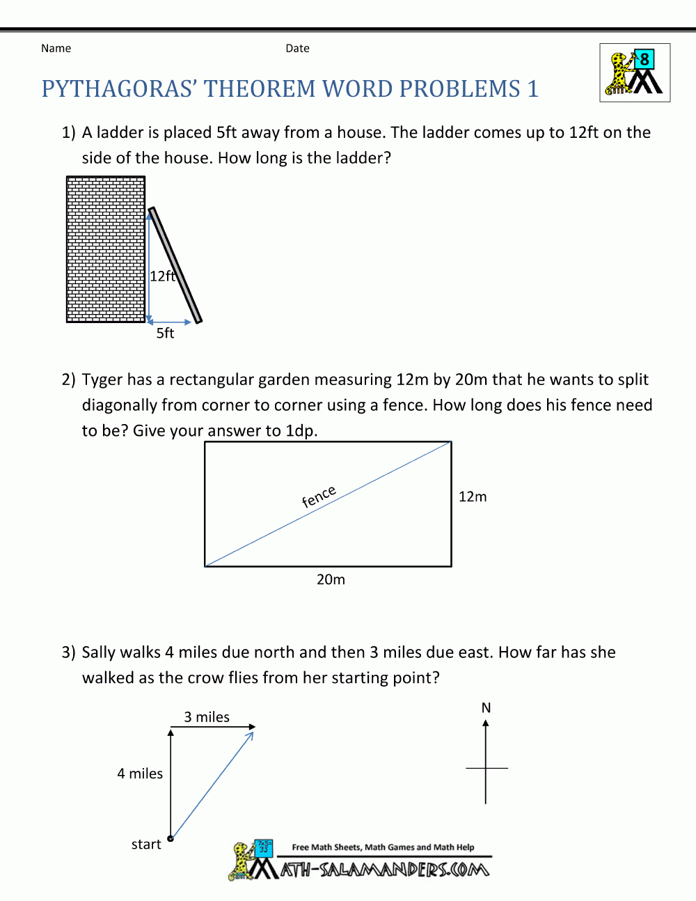 Pythagoras Theorem Questions As Well As Right Triangle Word Problems Worksheet