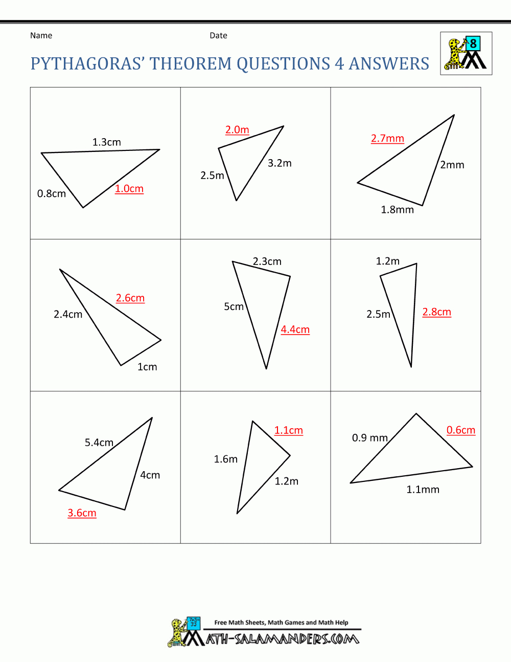 Pythagoras Theorem Questions With Regard To Pythagorean Theorem Coloring Worksheet
