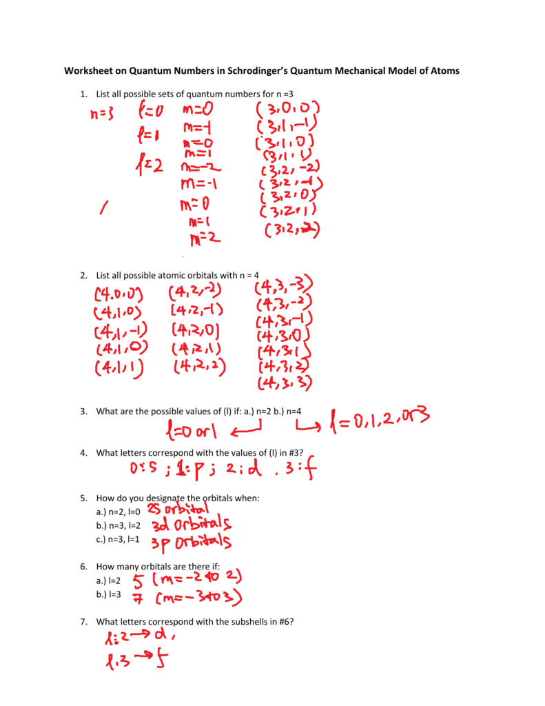 Quantum Numbers Worksheet I Answers With Regard To Quantum Numbers Worksheet
