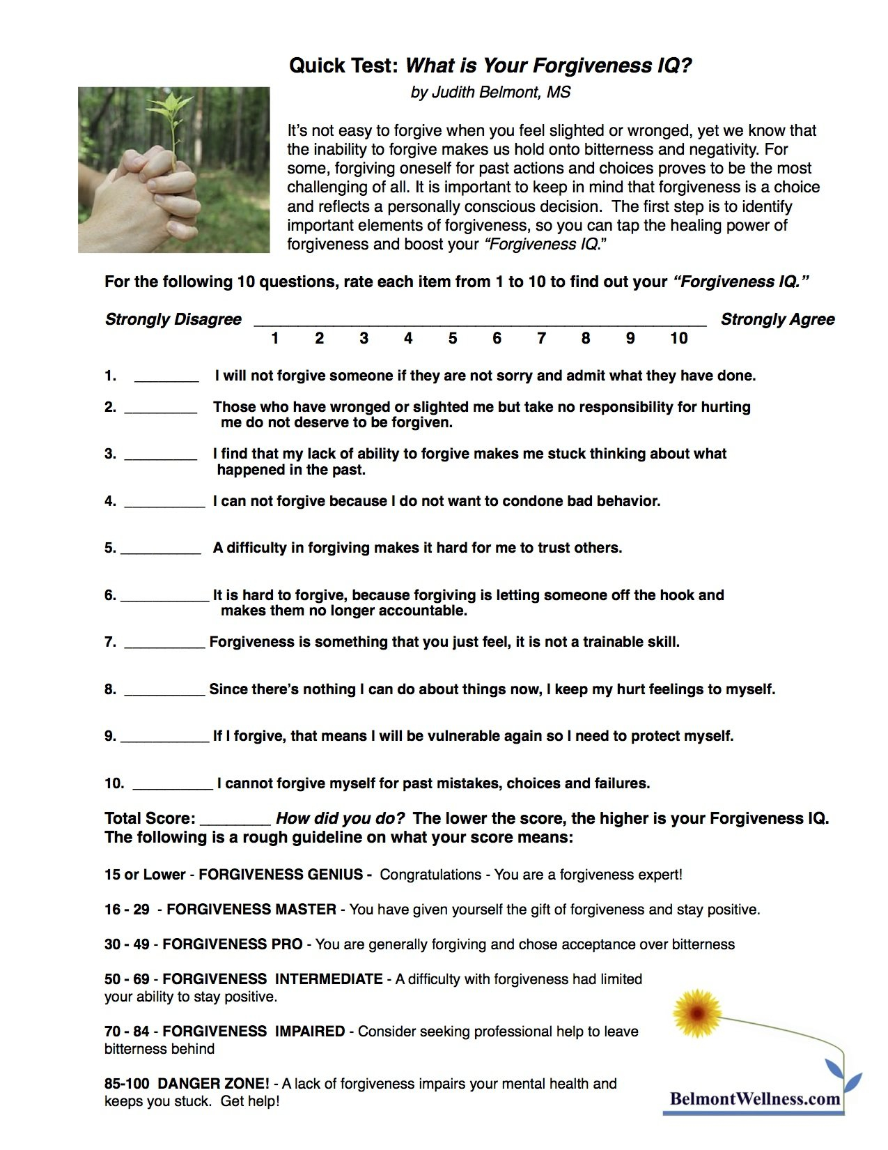 Quick Quiz What Is Your Forgiveness Iq  Judy Belmont  Belmont With Forgiveness Worksheets Pdf