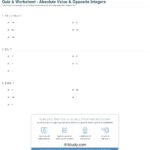 Quiz  Worksheet  Absolute Value  Opposite Integers  Study Or Writing Integers Worksheet