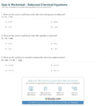 Quiz  Worksheet  Balanced Chemical Equations  Study Throughout 2 4 Chemical Reactions Worksheet Answers