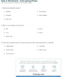 Quiz  Worksheet  Calculating Power  Study Regarding Work Energy And Power Worksheet Answer Key