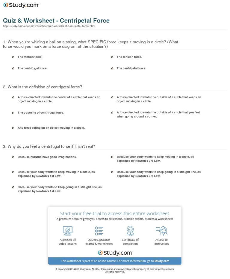 Centripetal Force Worksheet With Answers Pdf