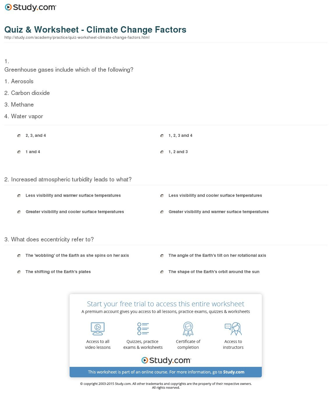 Quiz  Worksheet  Climate Change Factors  Study Throughout Climate And Climate Change Worksheet Answers