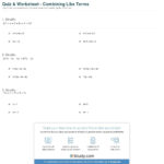 Quiz  Worksheet  Combining Like Terms  Study For Combining Like Terms Practice Worksheet