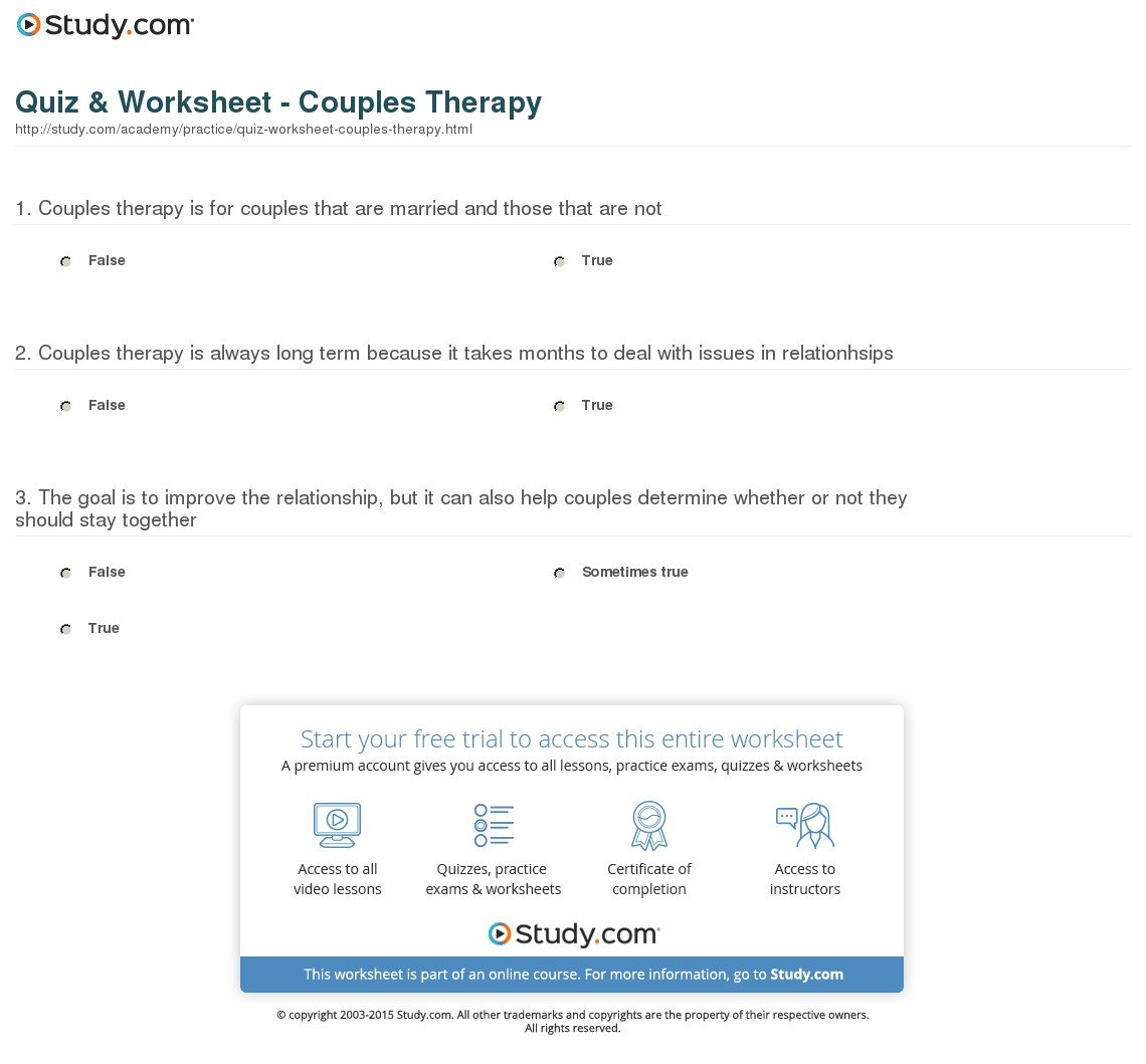 Quiz  Worksheet  Couples Therapy  Study Inside Couples Therapy Worksheets
