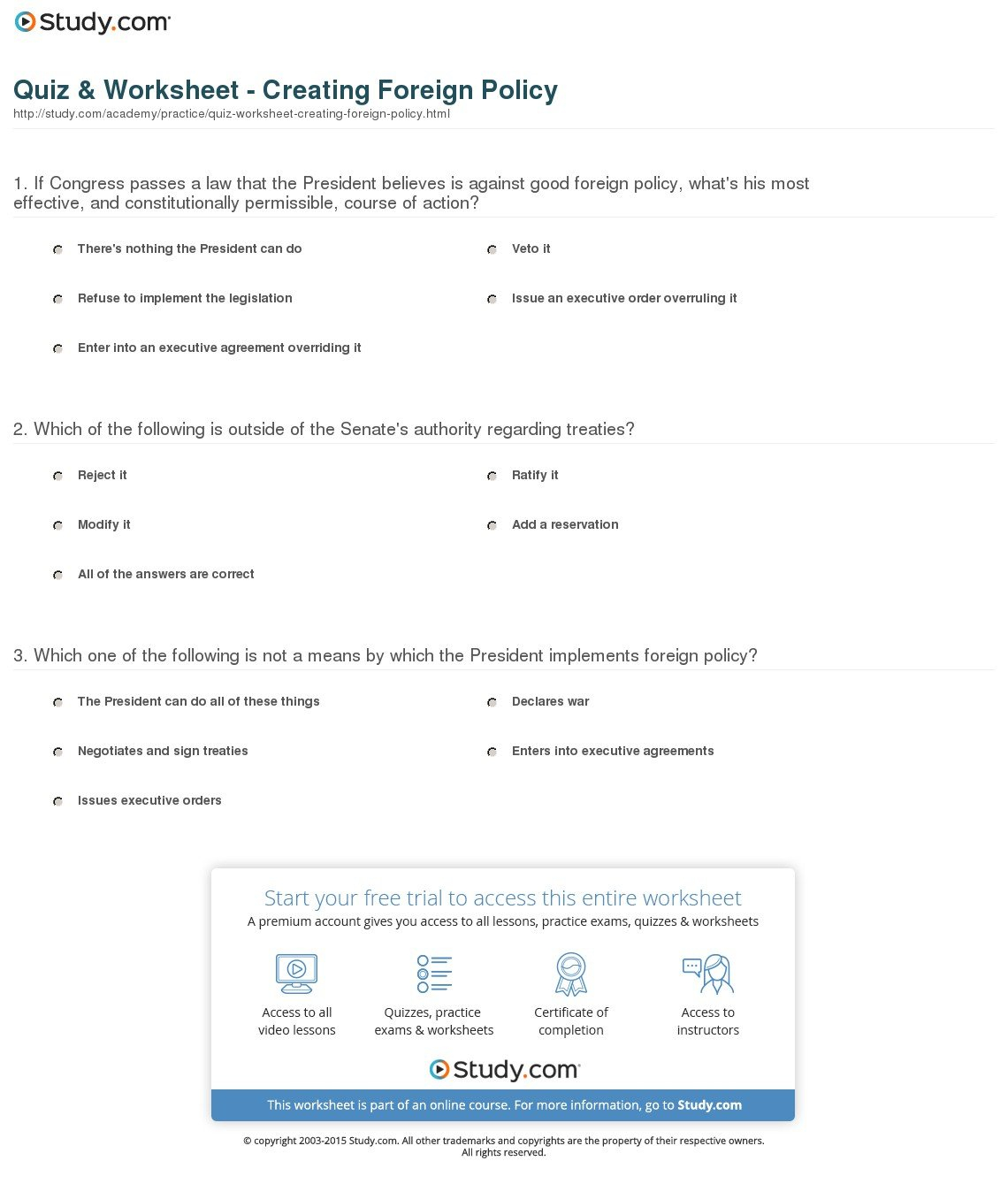 Quiz  Worksheet  Creating Foreign Policy  Study As Well As Interest Group Lesson Plan Worksheet