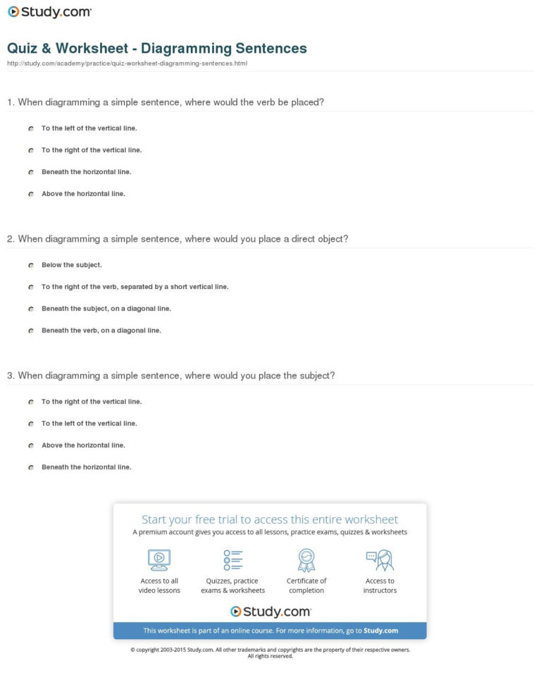 Diagramming Sentences Worksheets With Answers Excelguider Com