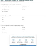 Quiz  Worksheet  Finding The Greatest Common Factor  Study With Greatest Common Factor Worksheet Answer Key