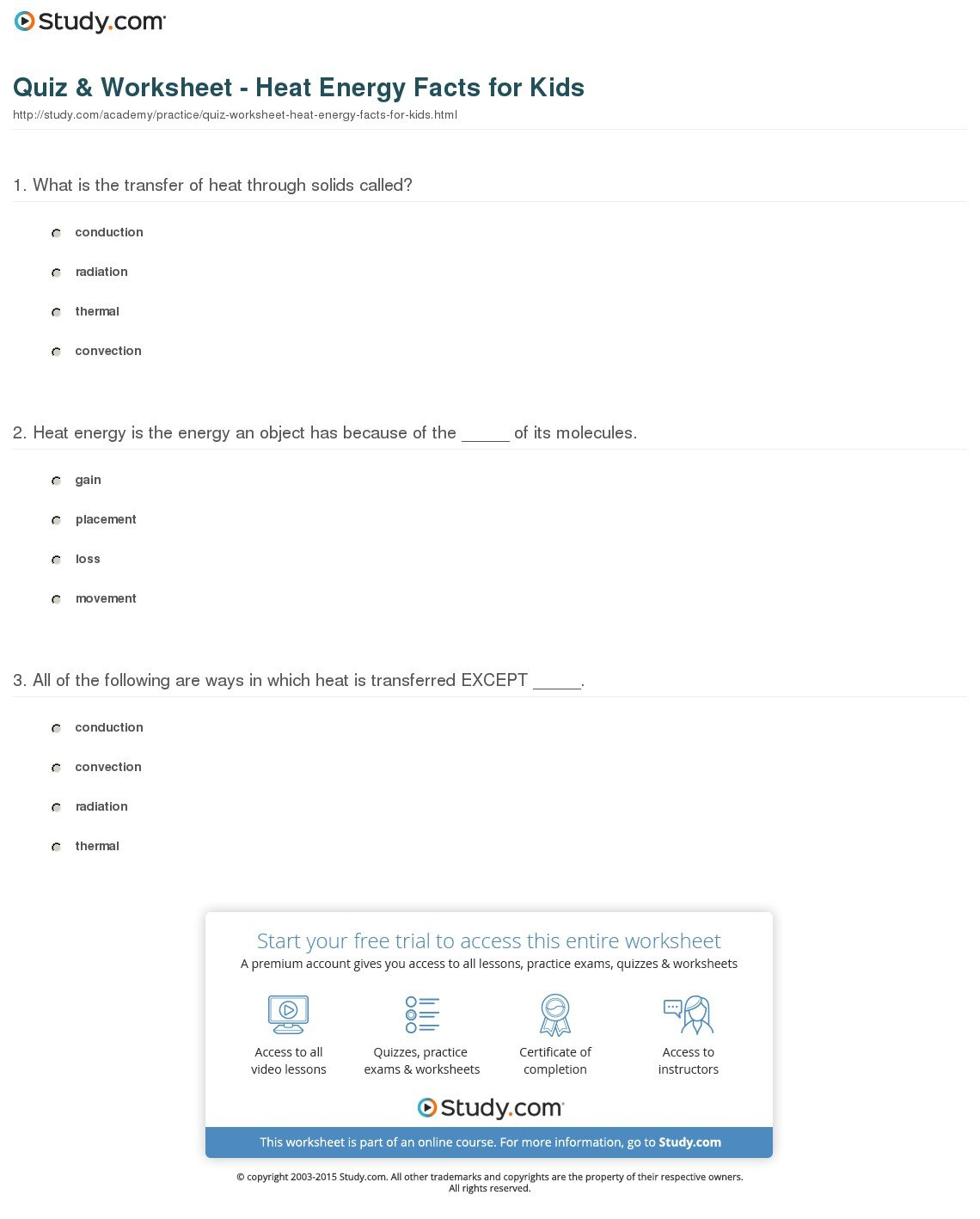 Quiz  Worksheet  Heat Energy Facts For Kids  Study With Regard To Thermal Energy Transfer Worksheet
