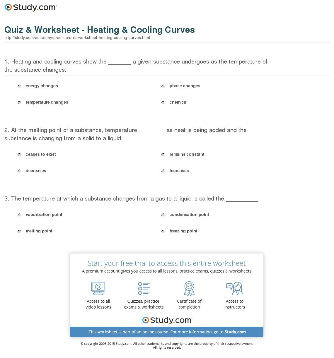 Quiz  Worksheet  Heating  Cooling Curves  Study With Heating And Cooling Curves Worksheet