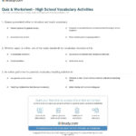 Quiz  Worksheet  High School Vocabulary Activities  Study Within High School Vocabulary Worksheets