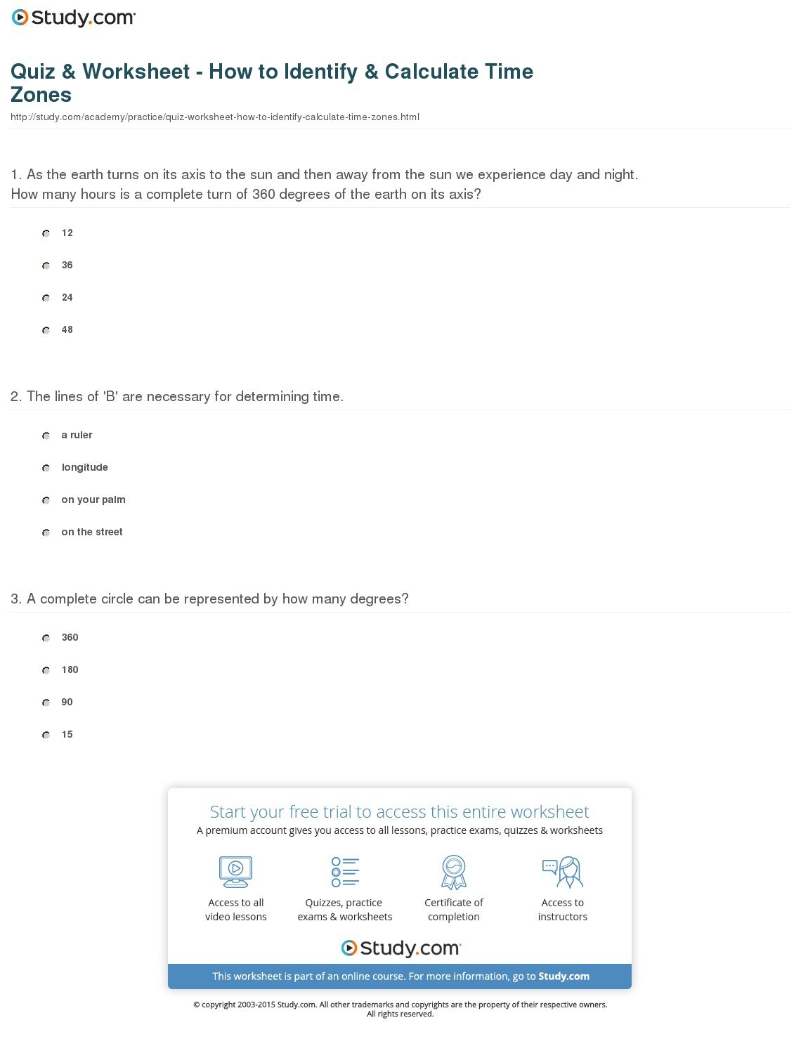 Quiz  Worksheet  How To Identify  Calculate Time Zones  Study With Regard To Time Zone Worksheet