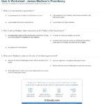 Quiz  Worksheet  James Madison's Presidency  Study In The Constitutional Convention Worksheet