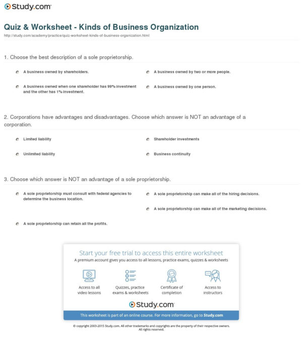 Chapter 8 Business Organizations Worksheet Answers