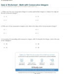 Quiz  Worksheet  Math With Consecutive Integers  Study Pertaining To Integers Worksheets With Answers