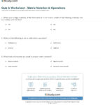 Quiz  Worksheet  Matrix Notation  Operations  Study And Matrices Worksheet With Answers