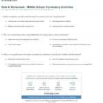 Quiz  Worksheet  Middle School Vocabulary Activities  Study With Free Printable Character Education Worksheets Middle School