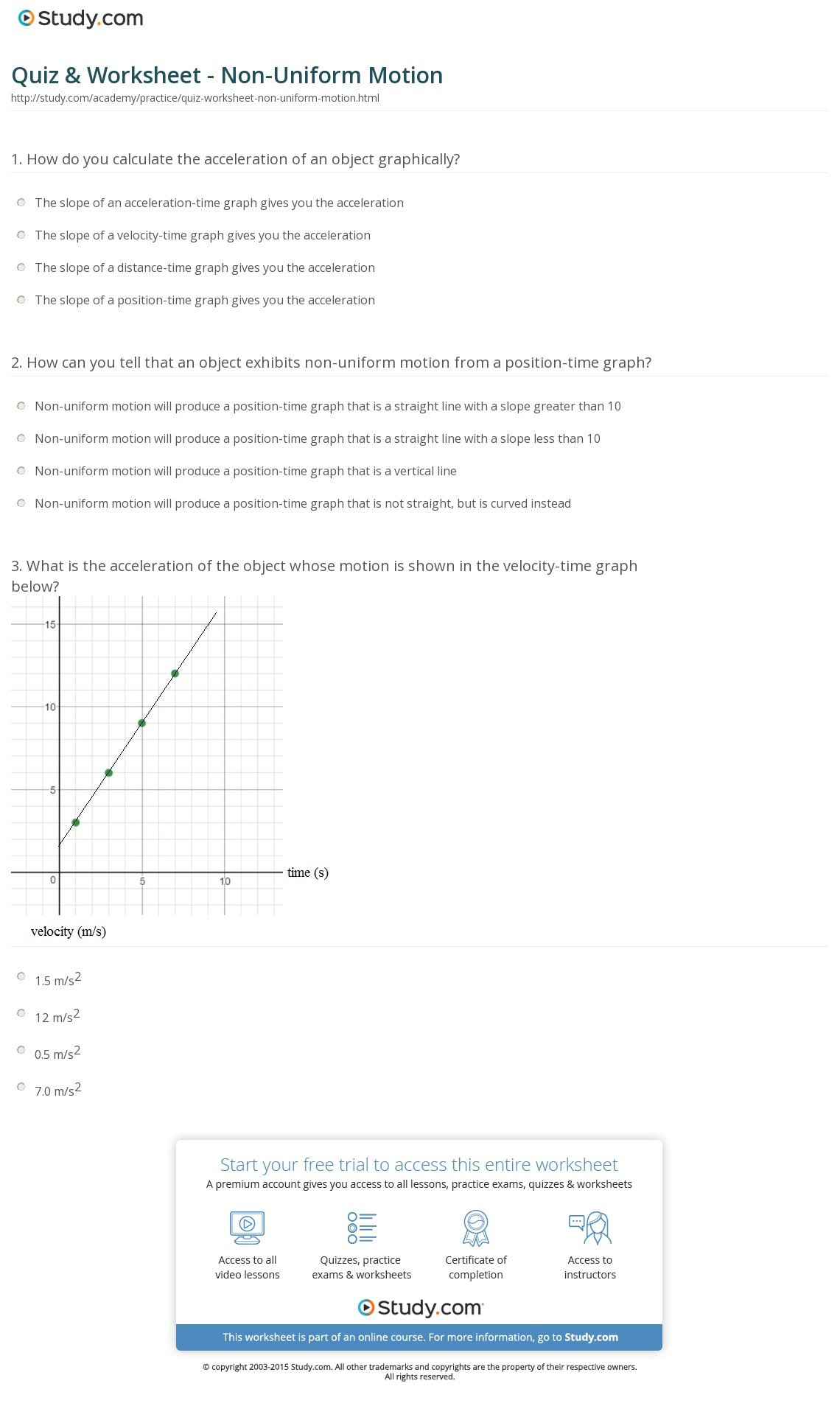 Quiz  Worksheet  Nonuniform Motion  Study Regarding Motion Graph Analysis Worksheet