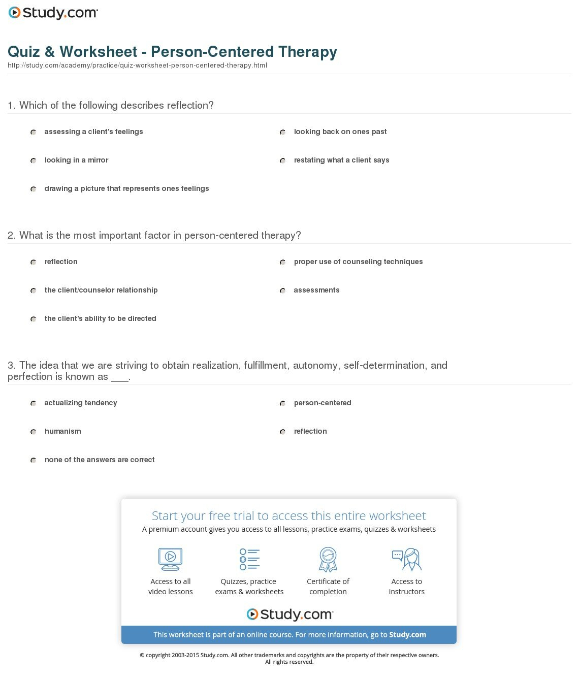 Quiz  Worksheet  Personcentered Therapy  Study With Person Centered Planning Worksheets