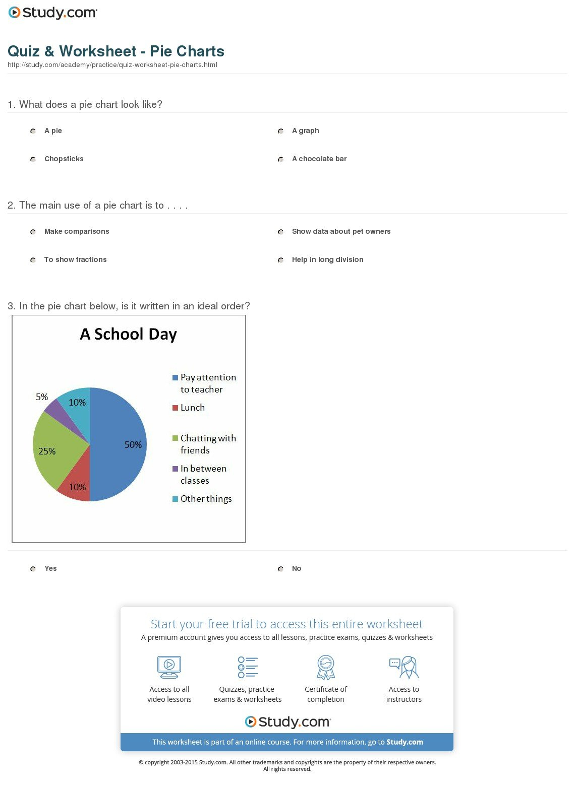 Quiz  Worksheet  Pie Charts  Study For Pie Chart Worksheets