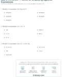 Quiz  Worksheet  Practice For Simplifying Algebraic Expressions And Simplifying Algebraic Expressions Worksheet Answers