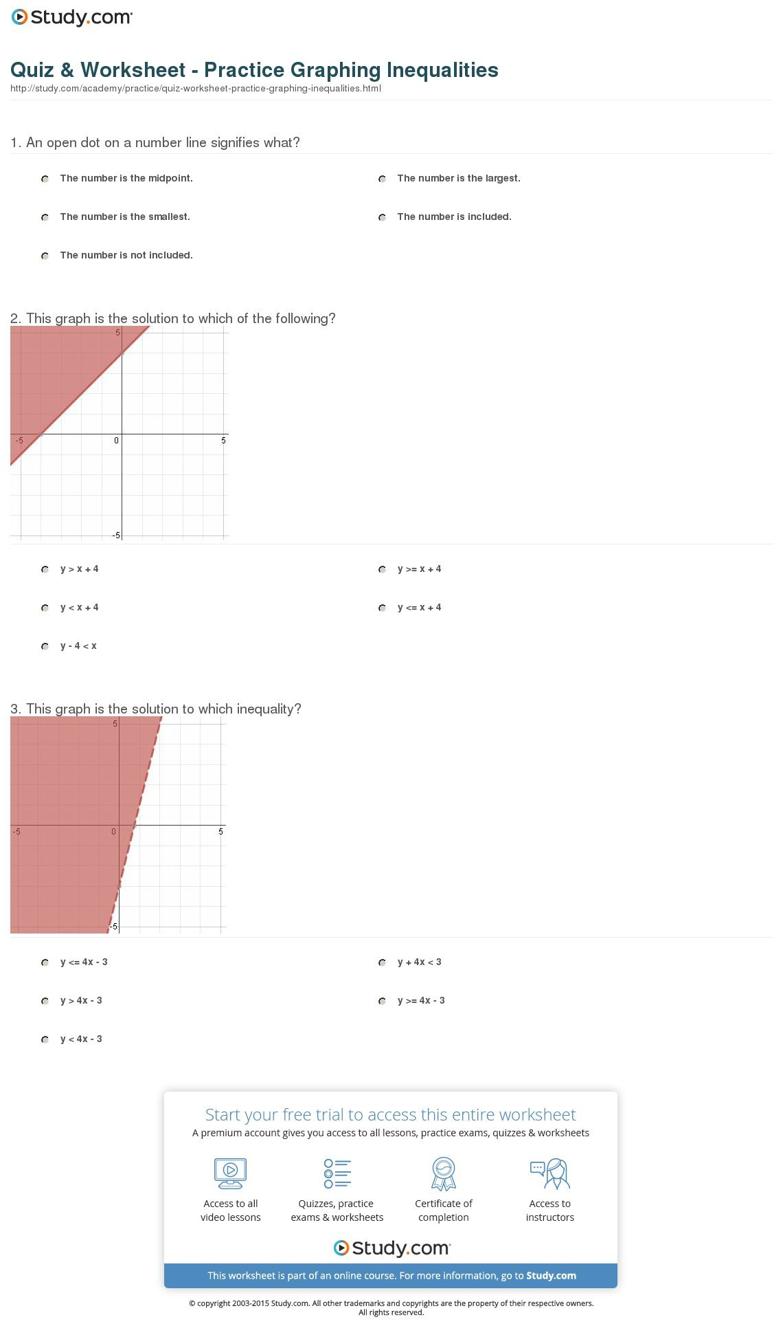 Quiz  Worksheet  Practice Graphing Inequalities  Study Within Inequalities Practice Worksheet