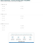 Quiz  Worksheet  Practice Solving Linear Inequalities  Study As Well As Solving Linear Inequalities Worksheet