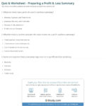 Quiz  Worksheet  Preparing A Profit  Loss Summary  Study Pertaining To Profit And Loss Worksheet