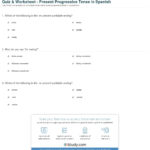 Quiz  Worksheet  Present Progressive Tense In Spanish  Study For Spanish 2 Worksheets