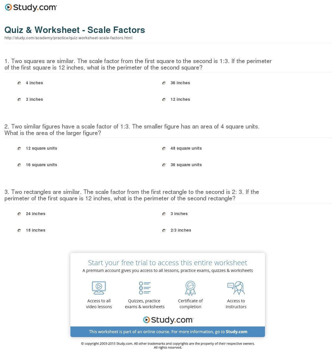 Quiz  Worksheet  Scale Factors  Study Regarding Scale Practice Worksheet