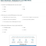 Quiz  Worksheet  Shakespeare's Life  Main Works  Study Throughout Introduction To William Shakespeare Worksheet