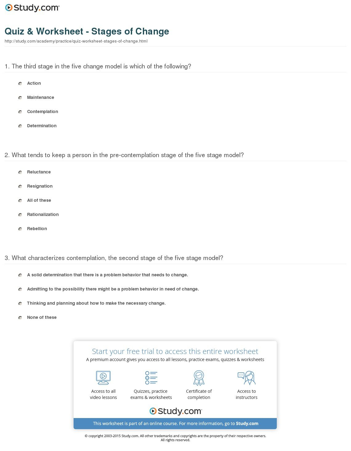 Quiz  Worksheet  Stages Of Change  Study Within Stages Of Change In Recovery Worksheets