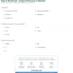 Quiz  Worksheet  Subject Pronouns In Spanish  Study Along With Subject Pronouns In Spanish Worksheet Answers