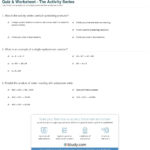 Quiz  Worksheet  The Activity Series  Study Inside Predicting Products Of Reactions Chem Worksheet 10 4 Answer Key