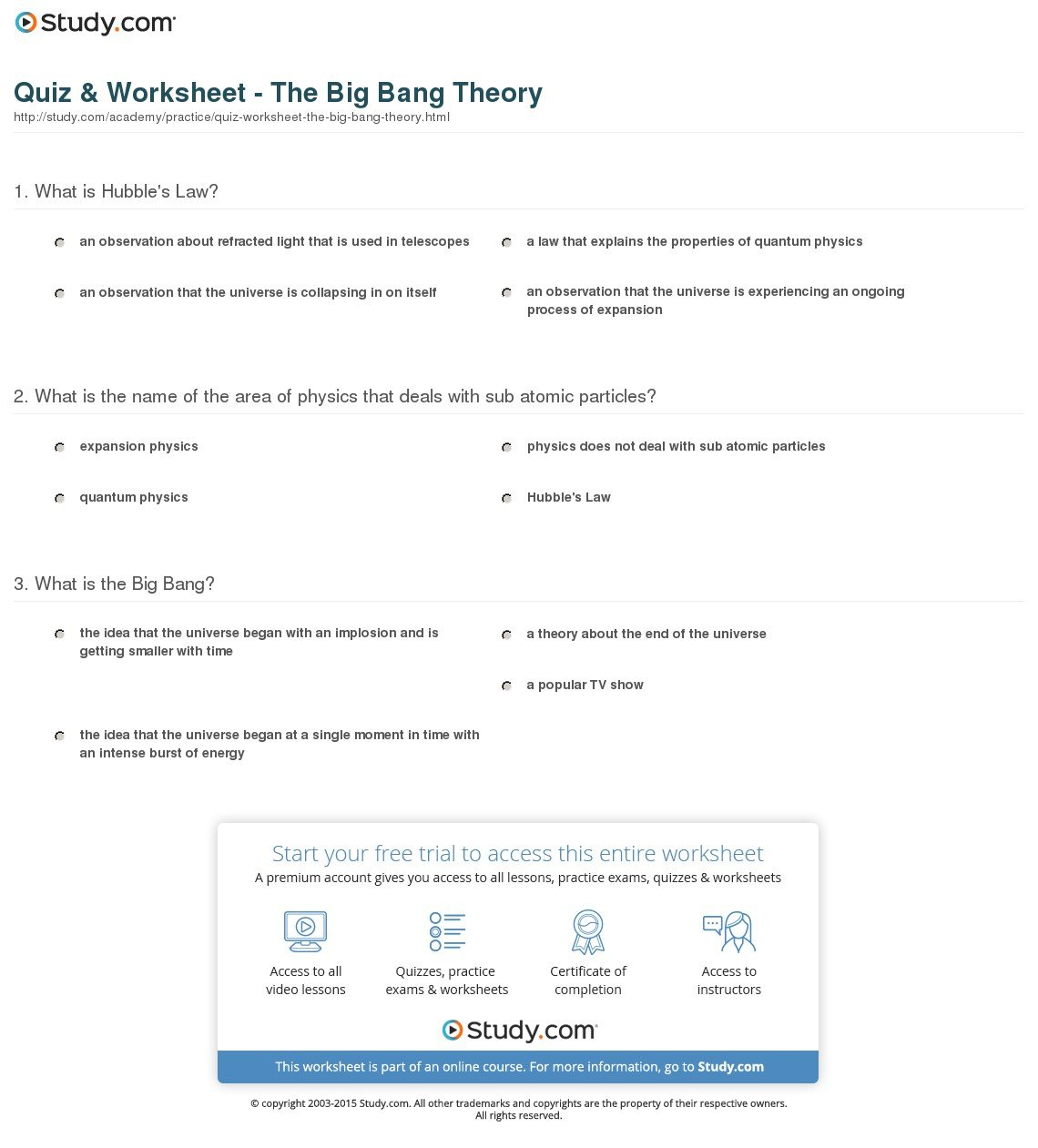 Quiz  Worksheet  The Big Bang Theory  Study Or Big Sky Big Money Worksheet Answers